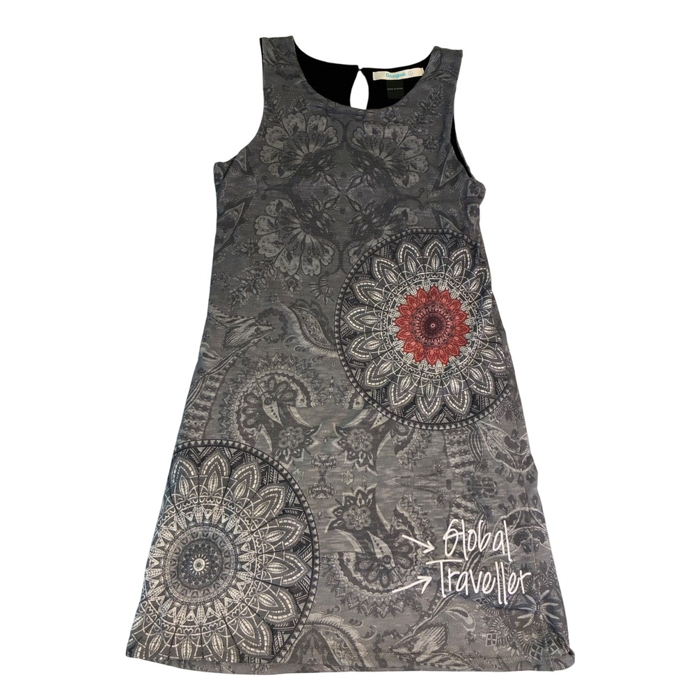 Desigual Womens Small Grey Paisley Mandala Global Traveller Shift Dress